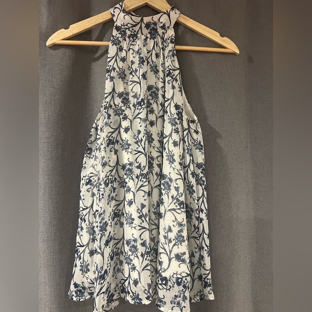 Frenchi Blue and White Floral Blouse